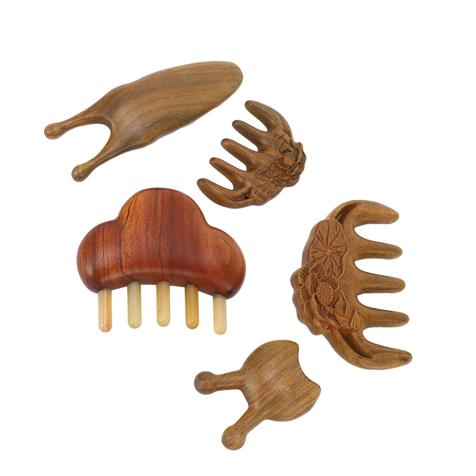 Meridian-Massagekamm-Set aus Holz für die Haarpflege und Kopfhautmassage
