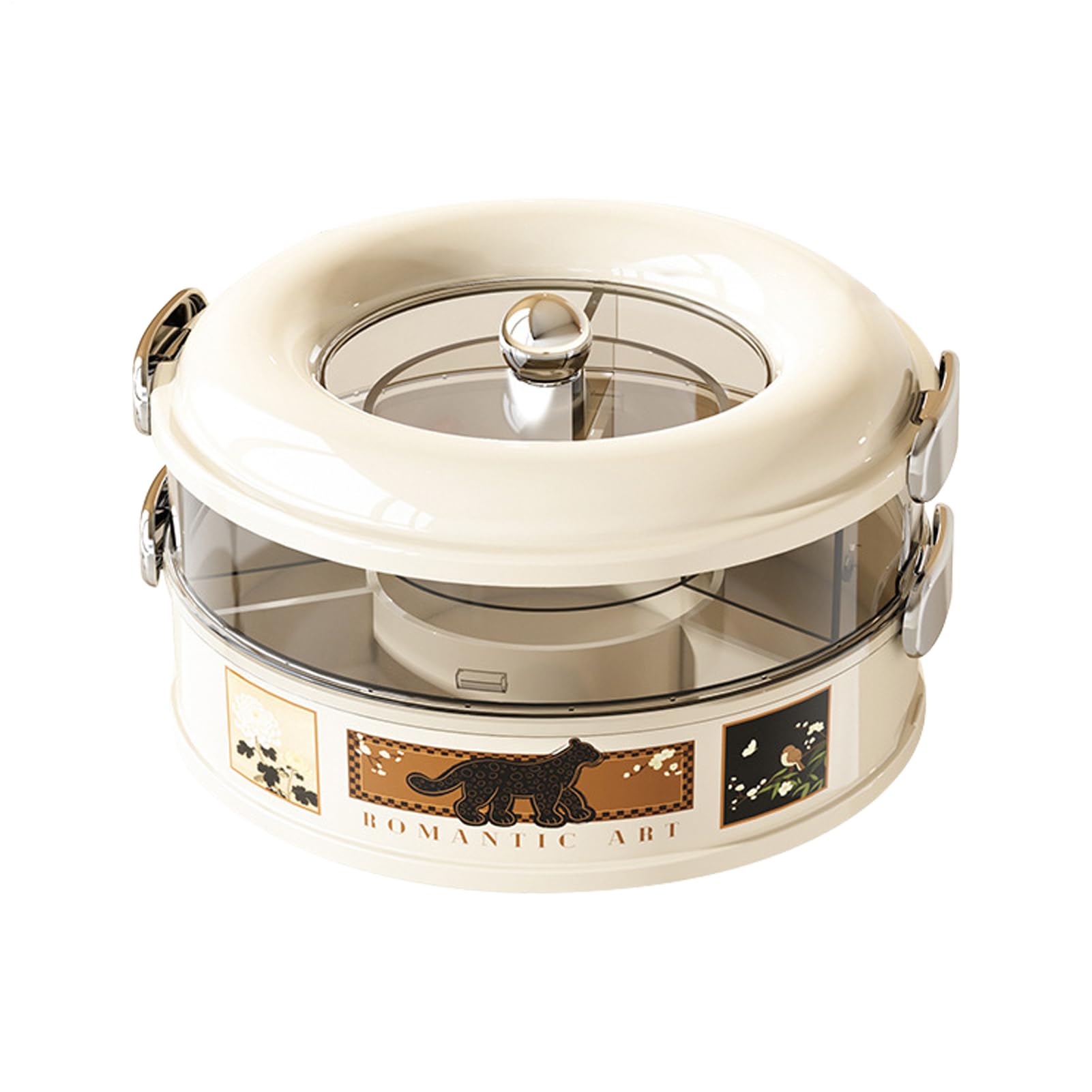 Generisch 6 compartimentos divididos rotativo con amplia entrada y apilable | Cajas de almacenamiento para aperitivos para cocina, oficina, fiesta, aperitivos, organizador de alimentos