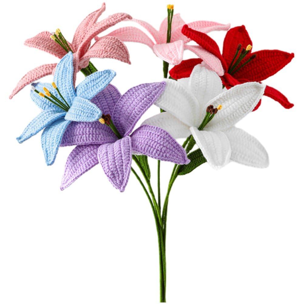 Bouquet au crochet fleur de lys : le cadeau idéal en fausses fleurs tricotées main