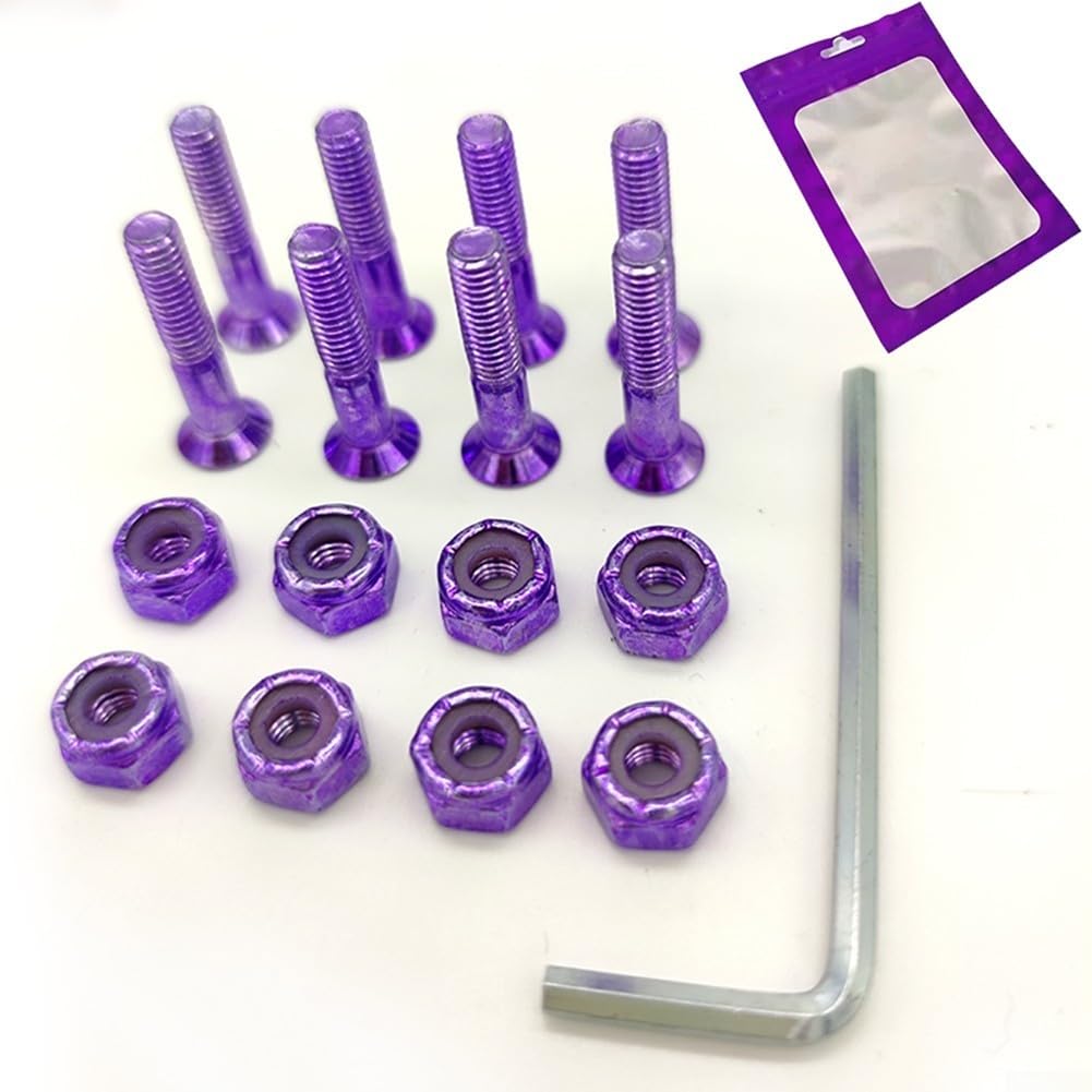 8pcs Skateboard Hardware Set 1 Pollice viti, dadi e chiave in acciaio al carbonio (viola)