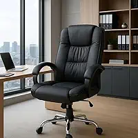 Cadeira Executiva Presidente Ergonômica Reclinável Luxuosa Preto Couro Sintético