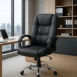 Cadeira Executiva Presidente Ergonômica Reclinável Luxuosa Preto Couro Sintético