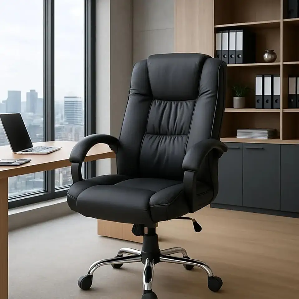 Cadeira Executiva Presidente Ergonômica Reclinável Luxuosa Preto Couro Sintético