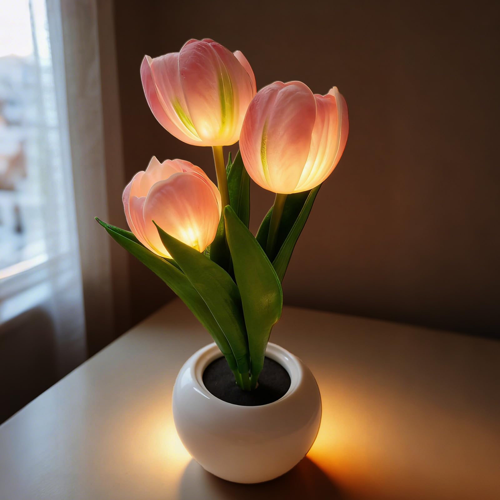 Richaa Pink Tulip Lamp, 3 Flower Tulips Night Light, Flower Tulips Table Lamp Mother's Day Christmas Birthday Thanksgiving Gift for Women Girlfriend Grandma