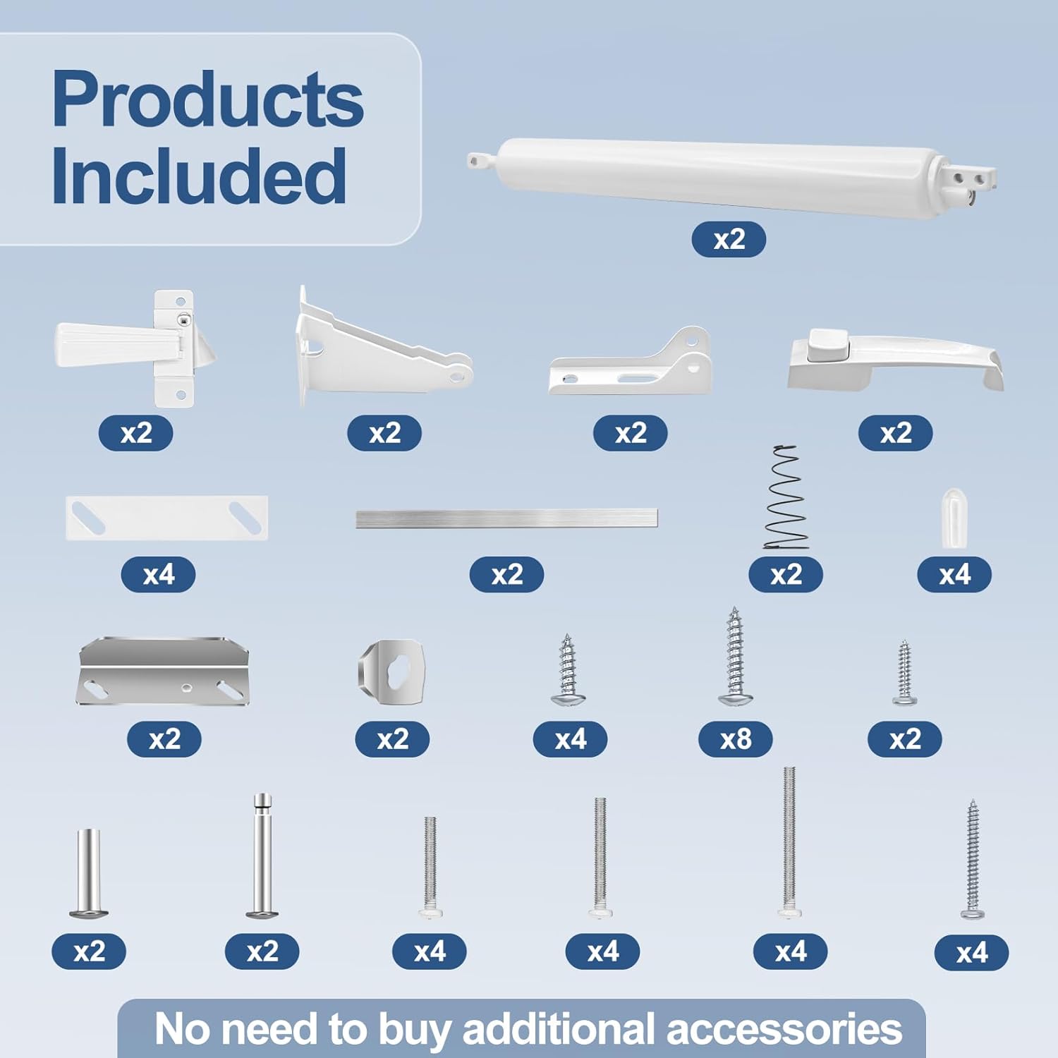 2 Sets Storm Door Closer Screen Door Shock Replacement Screen Doors Hydraulic Arm Replacement Heavy Duty Pneumatic with Handles Adjustable Closing Cushion Speed for Storm Screens Security Doors, White