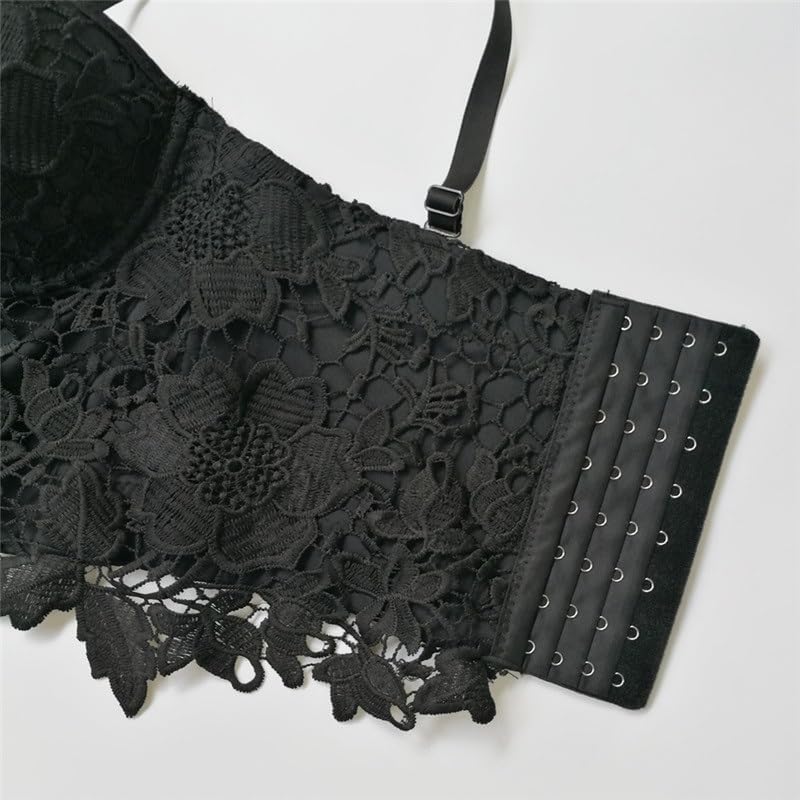 Lace Embroidery Sling Outer Wear Fishbone Tube Top Nightclub Small Vest Personality Body Shaping Top for Women(34B)