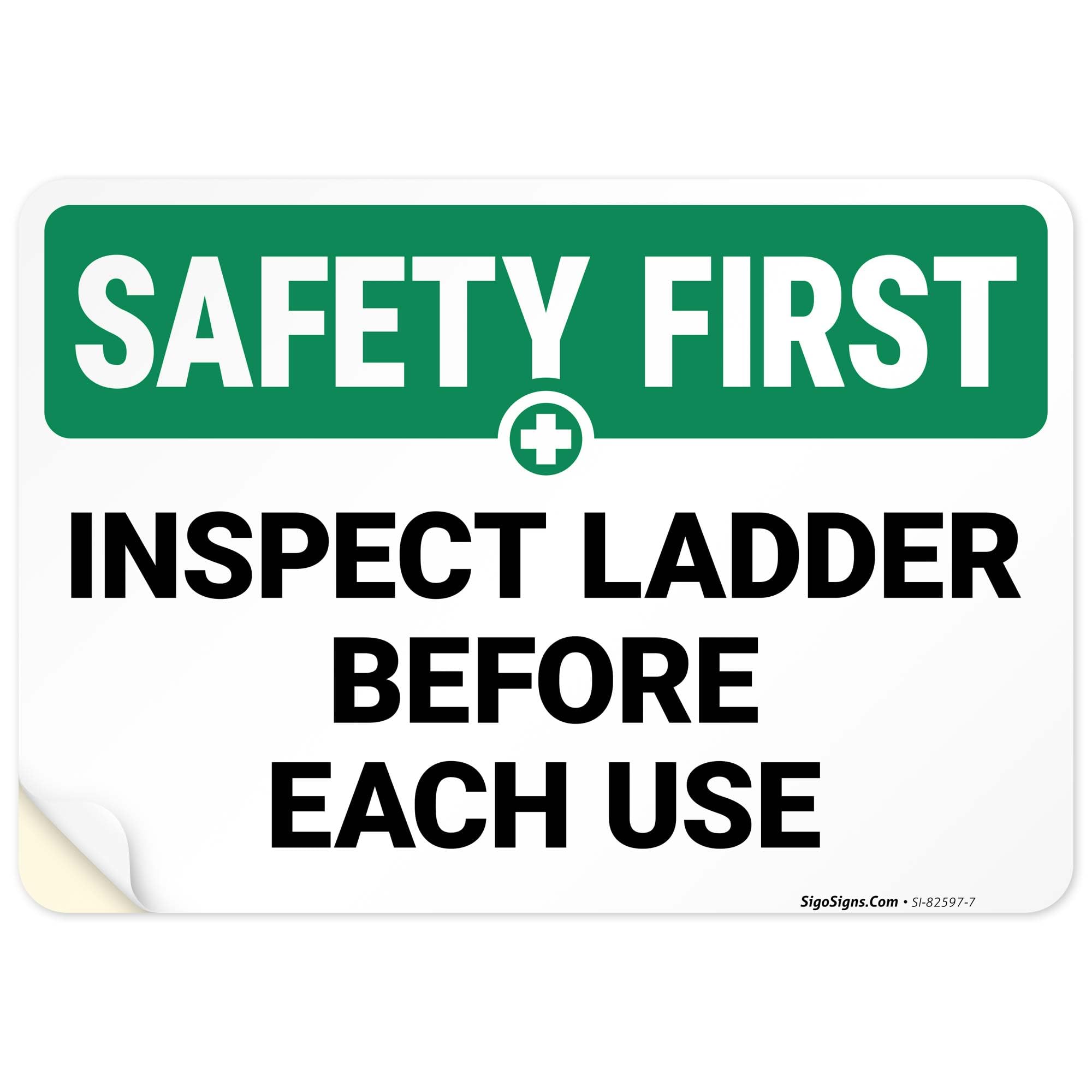Inspect Ladder Before Each Use OSHA Sign, 10x7 Inches, 4 Mil Vinyl Decal Stickers Weather Resistant, Made in USA