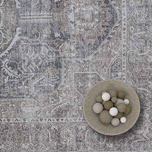 Adiva Rugs Machine Washable Area Rug With Non Slip Backing For Living Room, Bedroom, Bathroom, Kitchen, Printed Persian Vintage Home Decor, Floor Decoration Carpet Mat (Vizon, 2' X 3') #TOP6