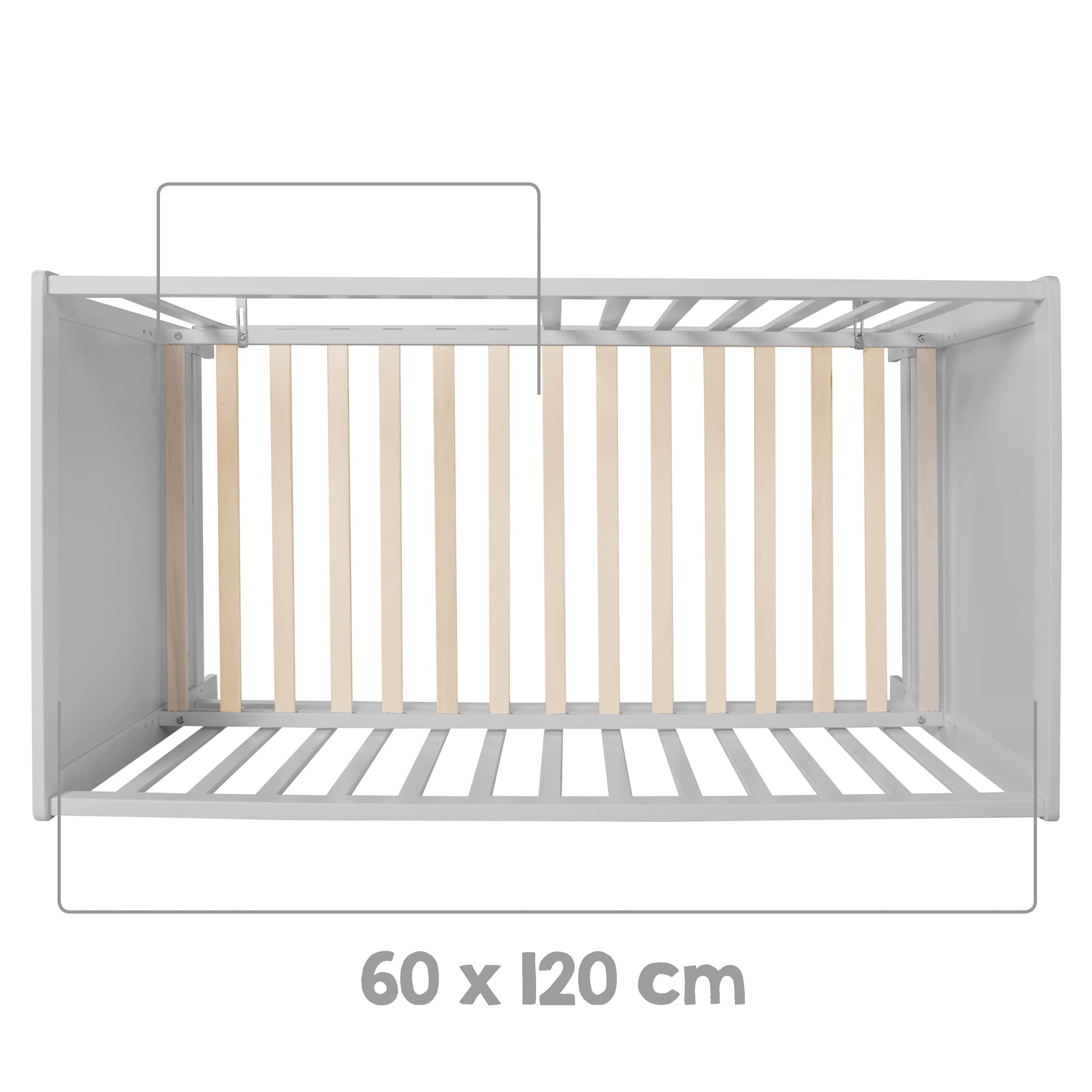 roba Zestaw pokoju dziecięcego 2-częściowy - Komoda z odpinanym blatem do przewijania + Łóżeczko dziecięce 60 x 120 cm z funkcją jako łóżko przyściennie - Drewno szare