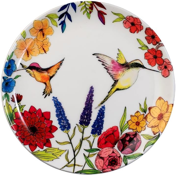 KOLOROBIA Decorative Wall Plate|Stand & Metal Hook| Humming Bird Floral |Hanging Wall Plate| 10inch |Gift Box Packaging |Ceramic Wall Plate for Wall Décor I Home Décor I Living Room I Office