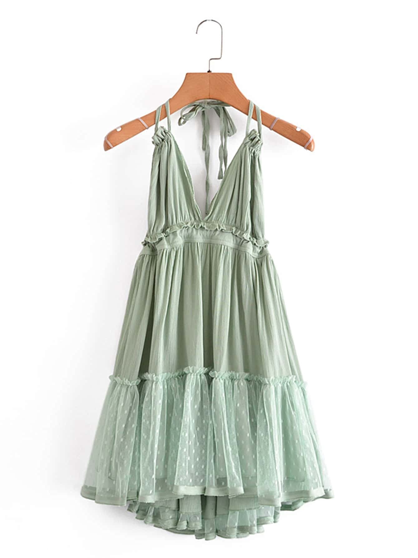 dobby mesh halter dress Neeno Women's Dresses Open Back Dress for Women (Color : Mint Green, Size : Large) : Clothing, Shoes & Jewelry returns::not-accepted