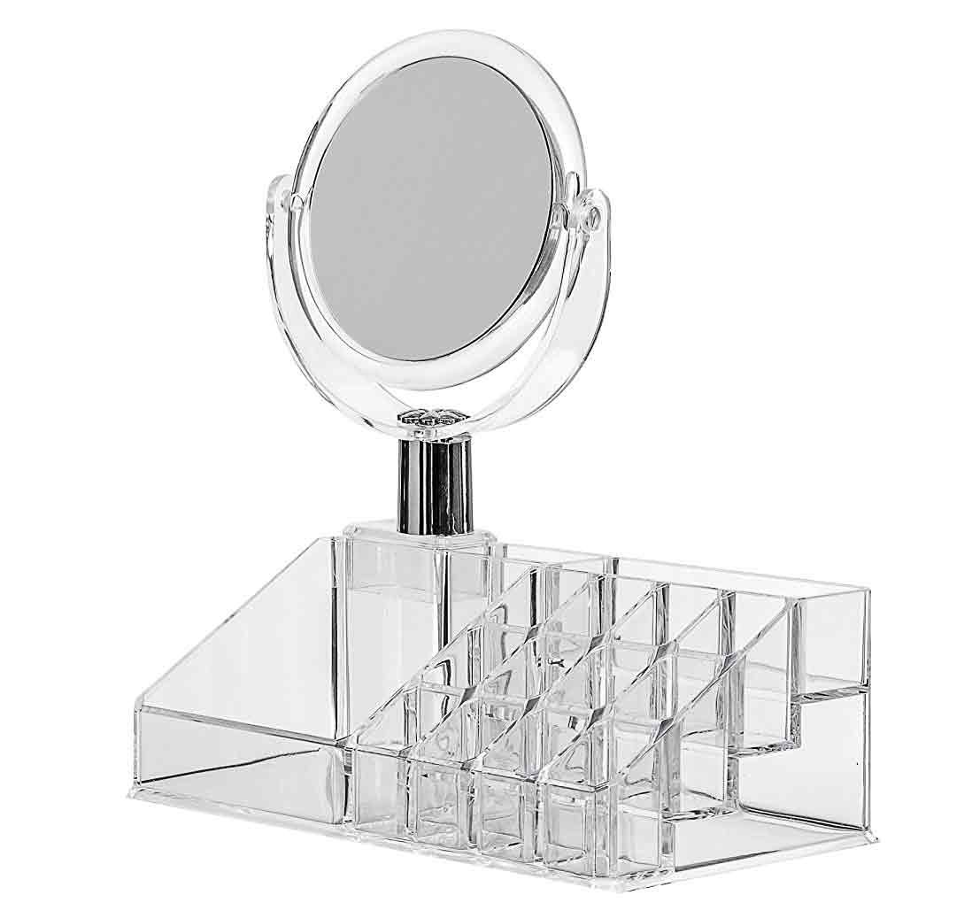 Buy House of Quirk 16 Slot Acrylic Makeup Organizer with Removable Mirror Cosmetic Organizers 16