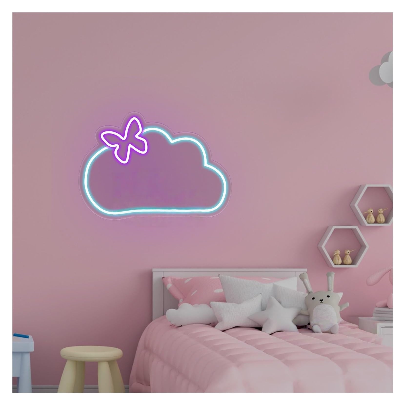 RONGCH Hanging Art Signs Butterfly Cloud Neon Sign,Suitable for Kids Room Home Wall Decor with Dimmable 30cmx40cm(D)