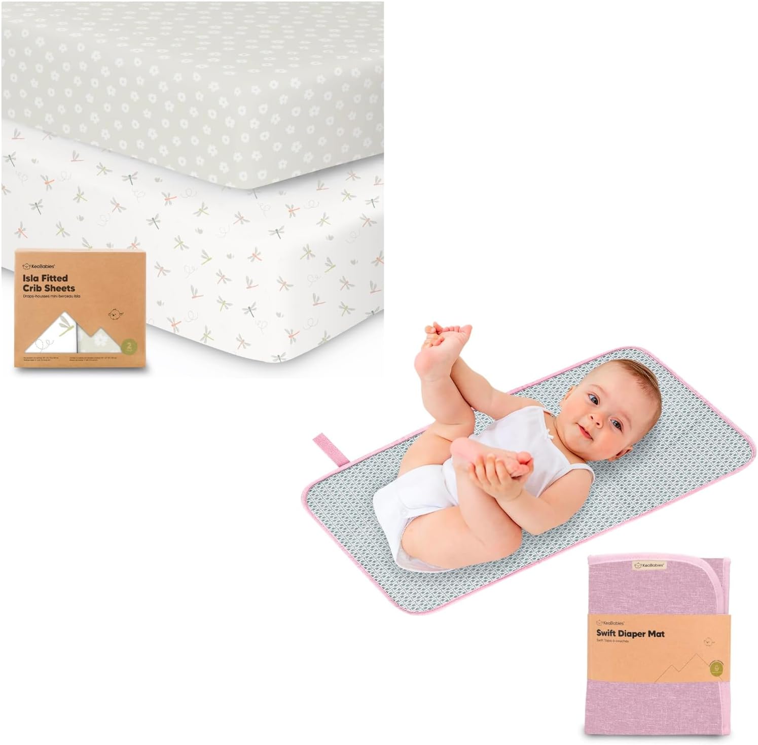 KeaBabies 2-Pack Bamboo Viscose Crib Sheets and Portable Diaper Changing Pad - Fitted Organic Baby Crib Sheets for Toddlers, Waterproof Foldable Baby Changing Mat
