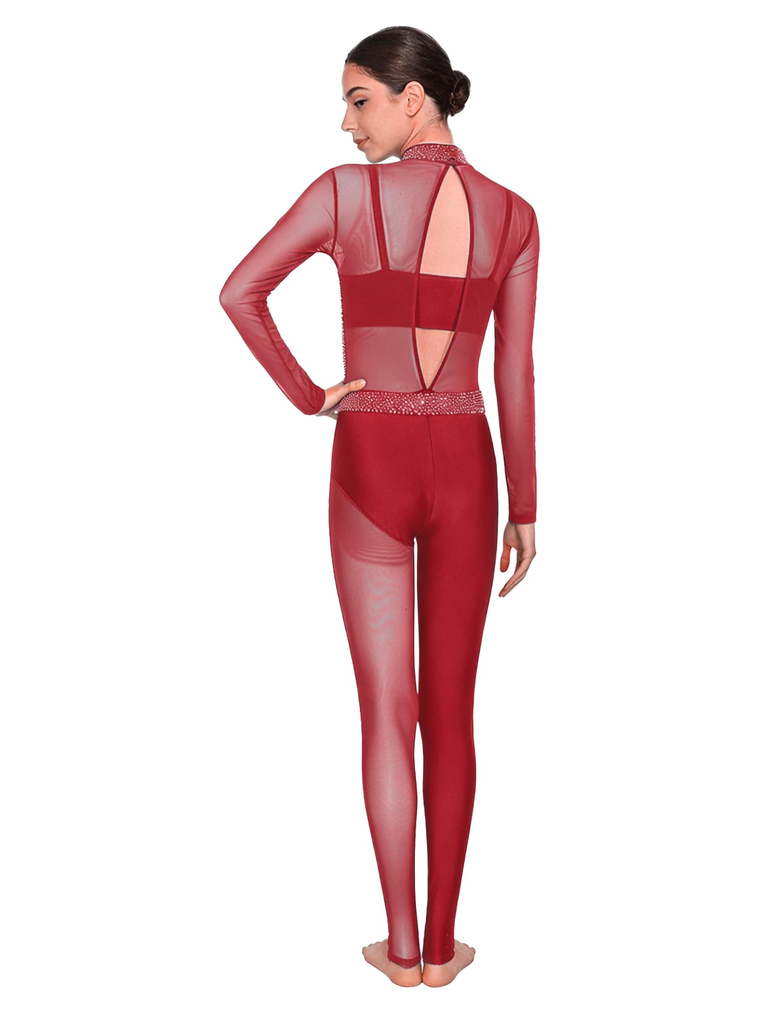 Bodies Danza para Ballet Mono de Manga Larga Maillot de Cuerpo Completo con Brillante Mono Gimnasia Ritmica Traje de Patinaje Artístico Mujer
