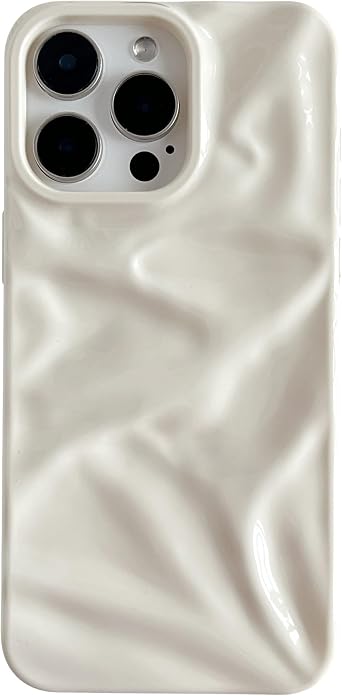 Caseative for iPhone 15 Pro Case, White | Solid Color Water Ripple Wave Pattern Pleated