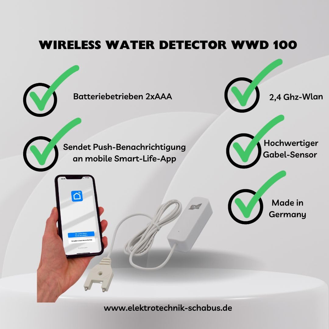 Schabus WWD 100 Smart Wassermelder 1,5m Kabel, Batteriebetrieben