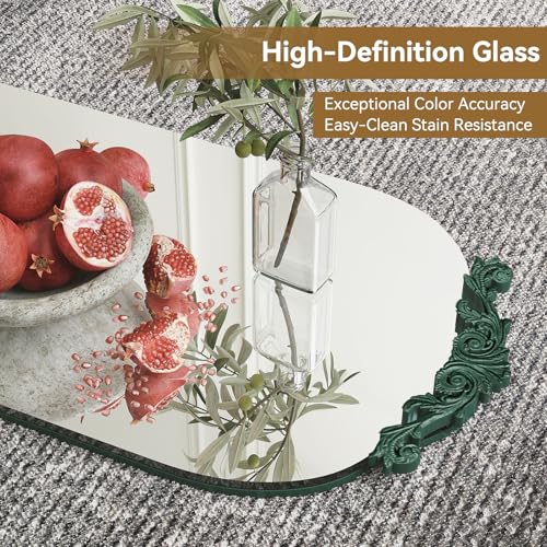 Image of Arched Full Length Mirror, 62 inchX20 inch Vintage Floor Mirror, Baroque Full Body Mirrors with Art Carved, Free Standing Leaning or Wall-Mounted Mirrors for Bedroom, Living Room, Entryway, Green