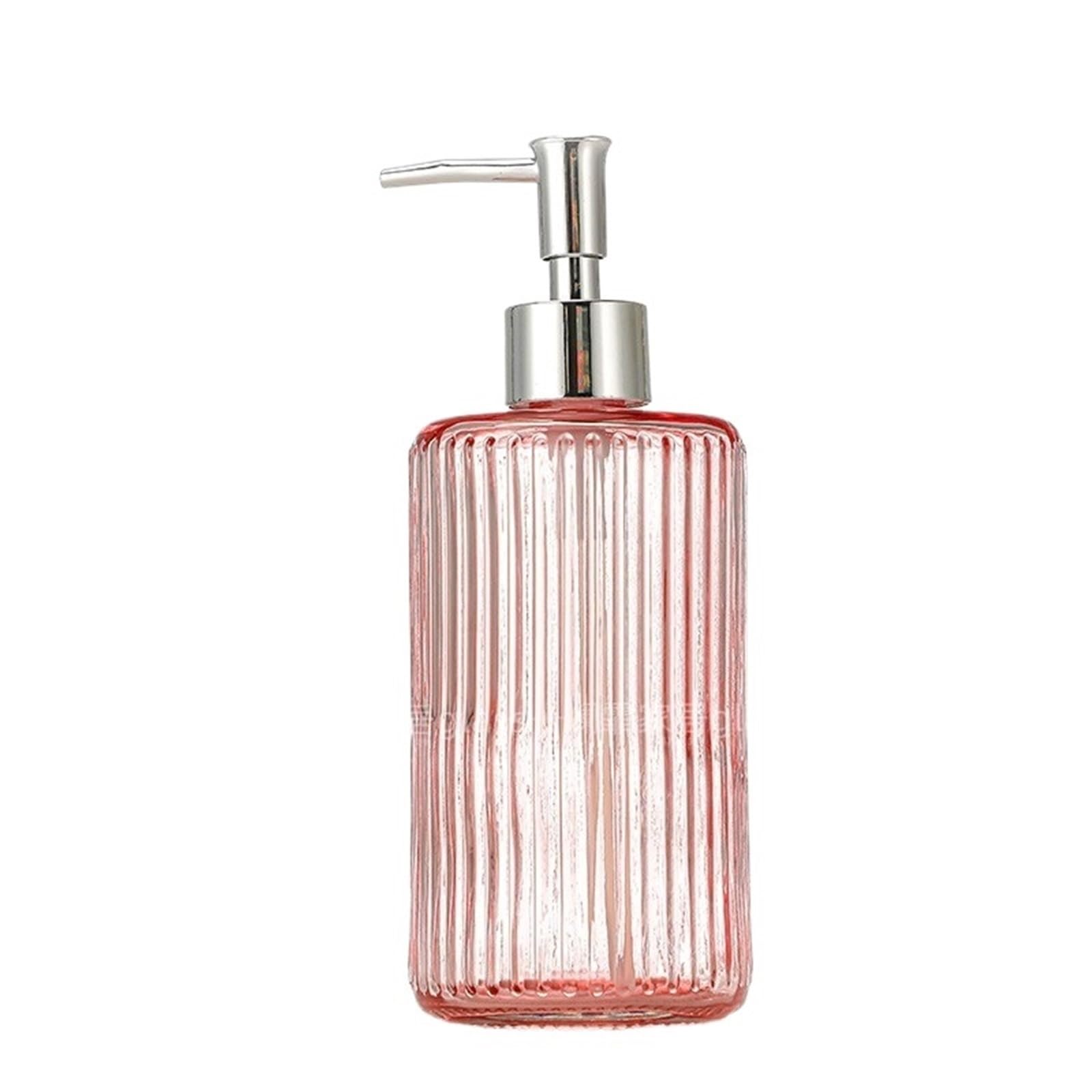 soap dispenser 500ml Large Capacity Glass Soap Dispenser Bathroom Shower Gel Lotion Press Pump Bottle(Pink)