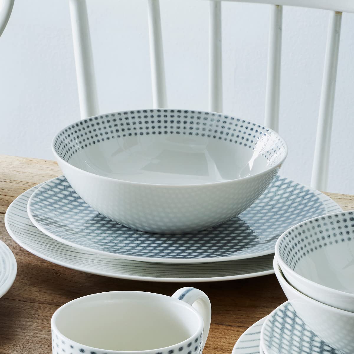 Noritake 9353-12A hamak, 12-częściowy zestaw, Coupe, serwis dla 10 cm, szary/biały, porcelana