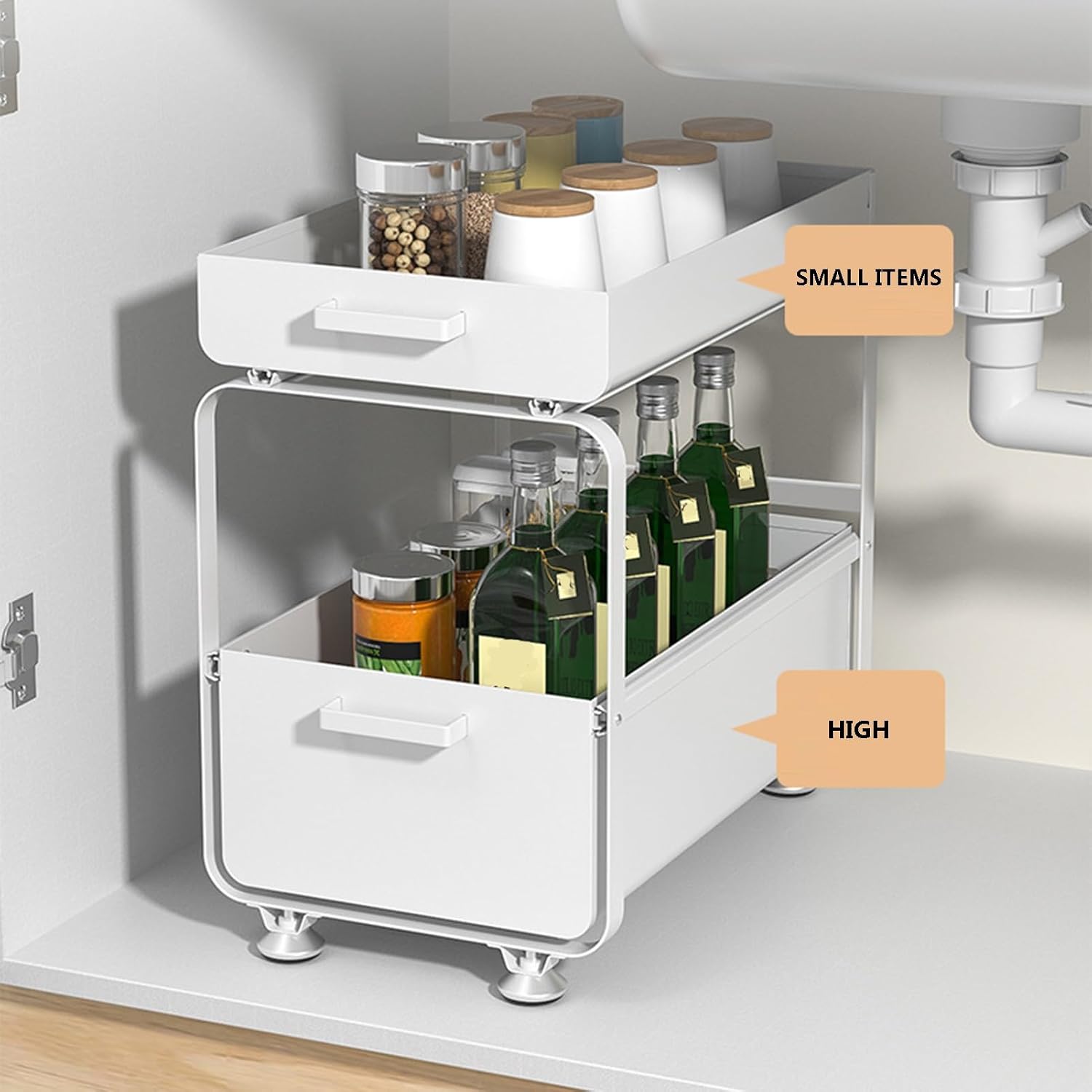 2Tier Under Sink nizerMultiPurpose Kitchen & Bathroom Storage Shelf WhiteSpaceSaving Cabinet for Easy Access & ClutterFree Solutions,Black