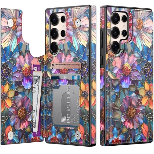 Housse portefeuille Samsung S25 Ultra en cuir synthétique fleuri