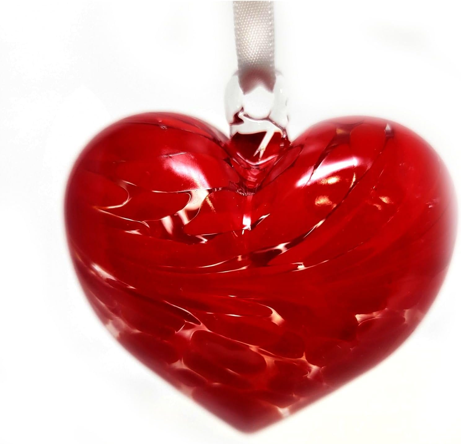 Blue Blown Glass Heart Ornament - Sapphire September Birthstone Small 3 inch Handmade Hanging Heart Home Decor