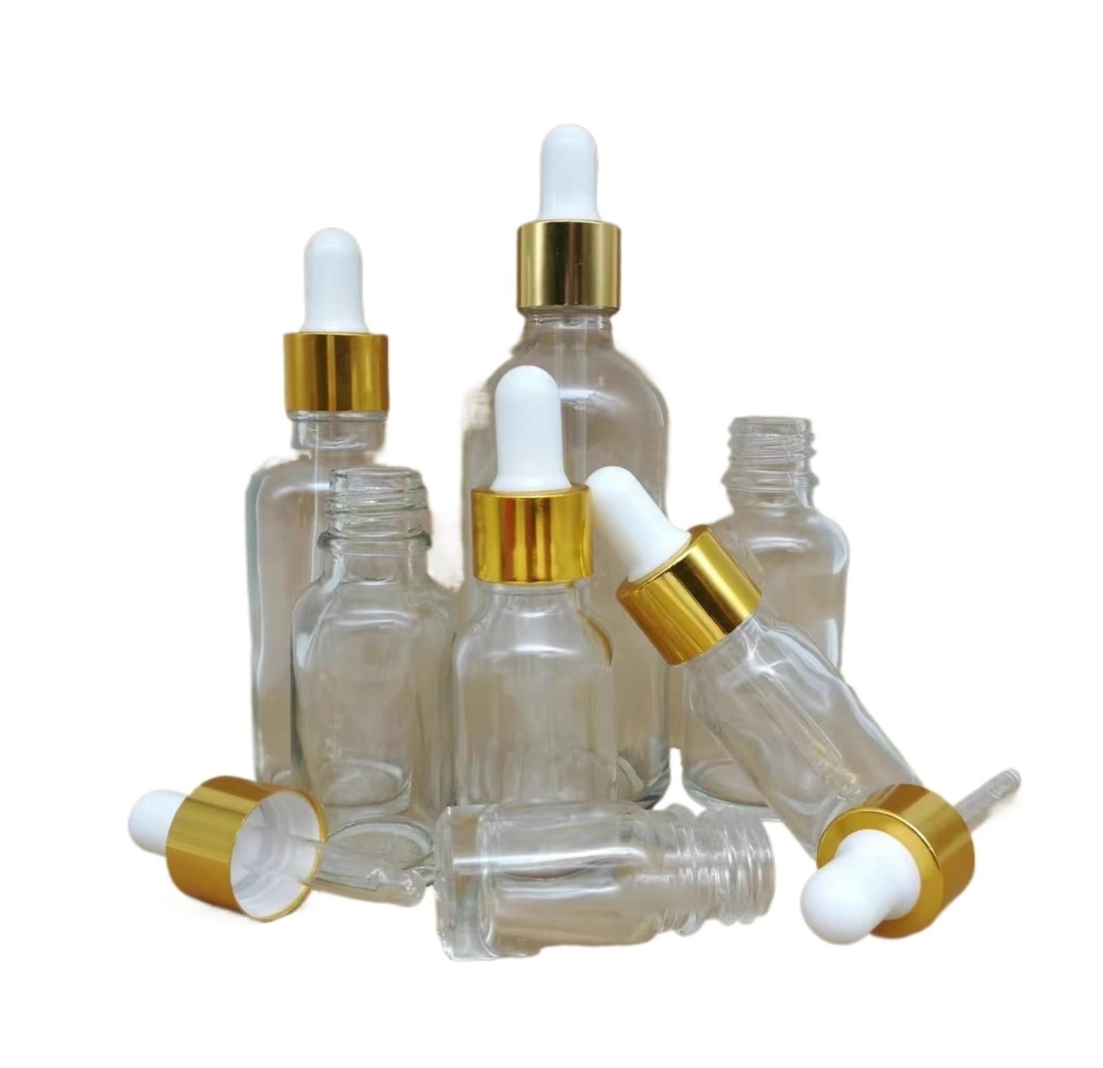 10 unids/Lote de 5ml a 100ml, Botella de Aceite Refinado de Vidrio Redondo Transparente de Laboratorio con goteros de Vidrio, círculo Dorado for experimentos Escolares(100ml)
