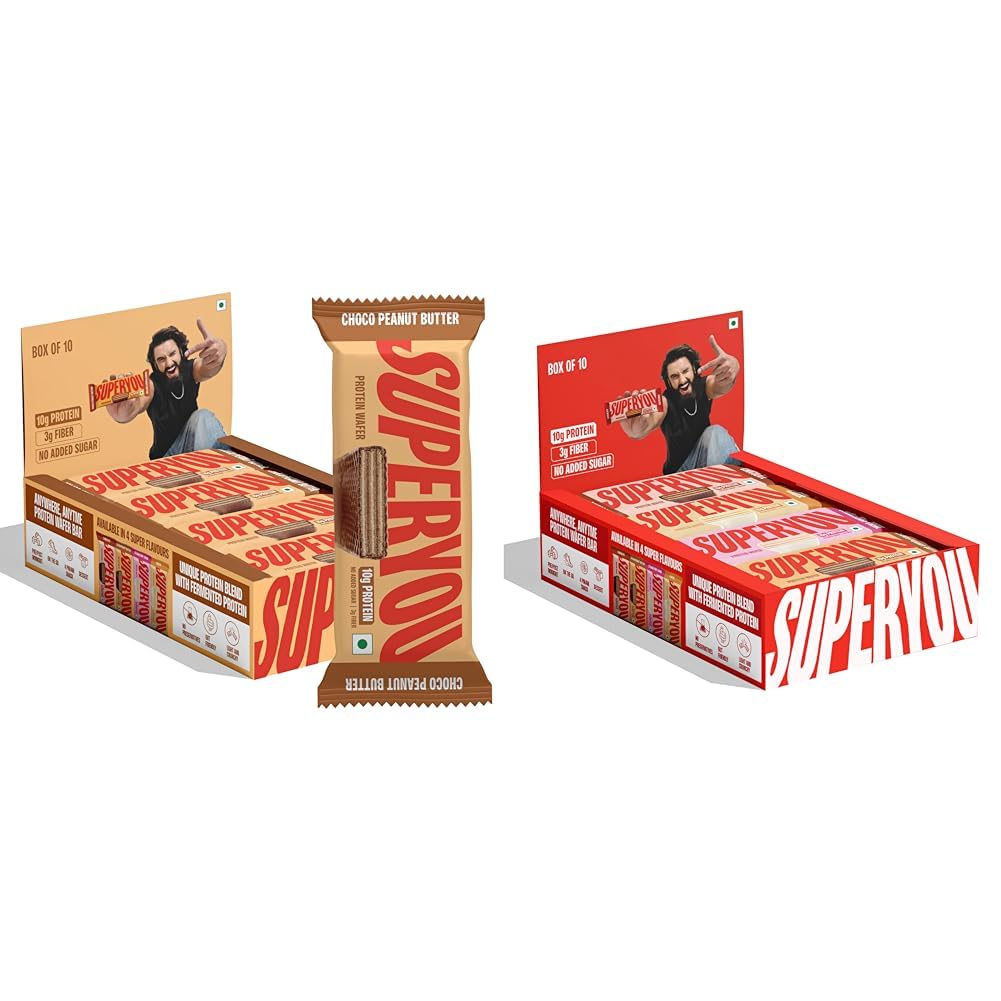 Superyou Choco Peanut Butter & Assorted Protein Wafer Bars Combo. 10g Protein, 3g Fiber, No Added Sugar, Vegetarian, No Palm Oil. 400g each.-image-22