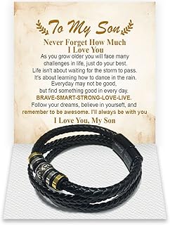 To My Son Bracelet from Mom, Birthday Gifts for Son, Mother Son Bracelet, To My Son Gifts from Mom, Bracelet for Son from Mom and Dad, Gift To Son from Mom, Bracelets for Boys with Message Card & Box