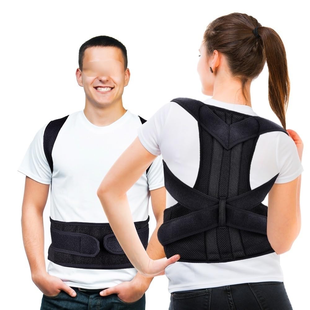GHAKKE XS-5XL Waist Back Posture Corrector Adjustable Full Back Support Belt Lumbar Brace Spine Support Adults Vest Posture Trainer Comfortable Relieve Back Pain (Color : Black, Size : X-Small)