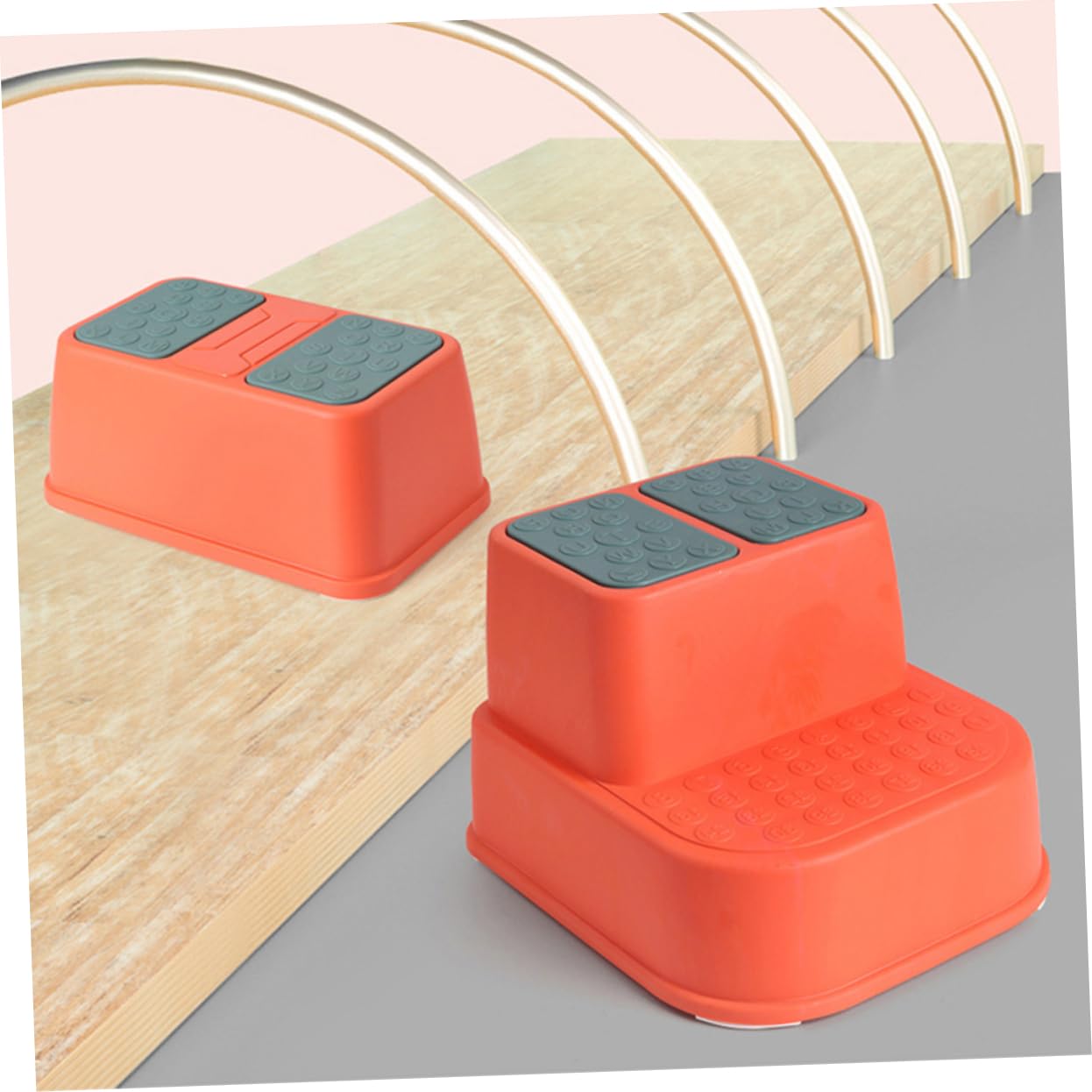 HOOTNEE Double Layers Step Stool for Slip Footstool Thicken Design for Home Kindergarten and Nursery Educational Alphabet Pattern Stylish Red Color