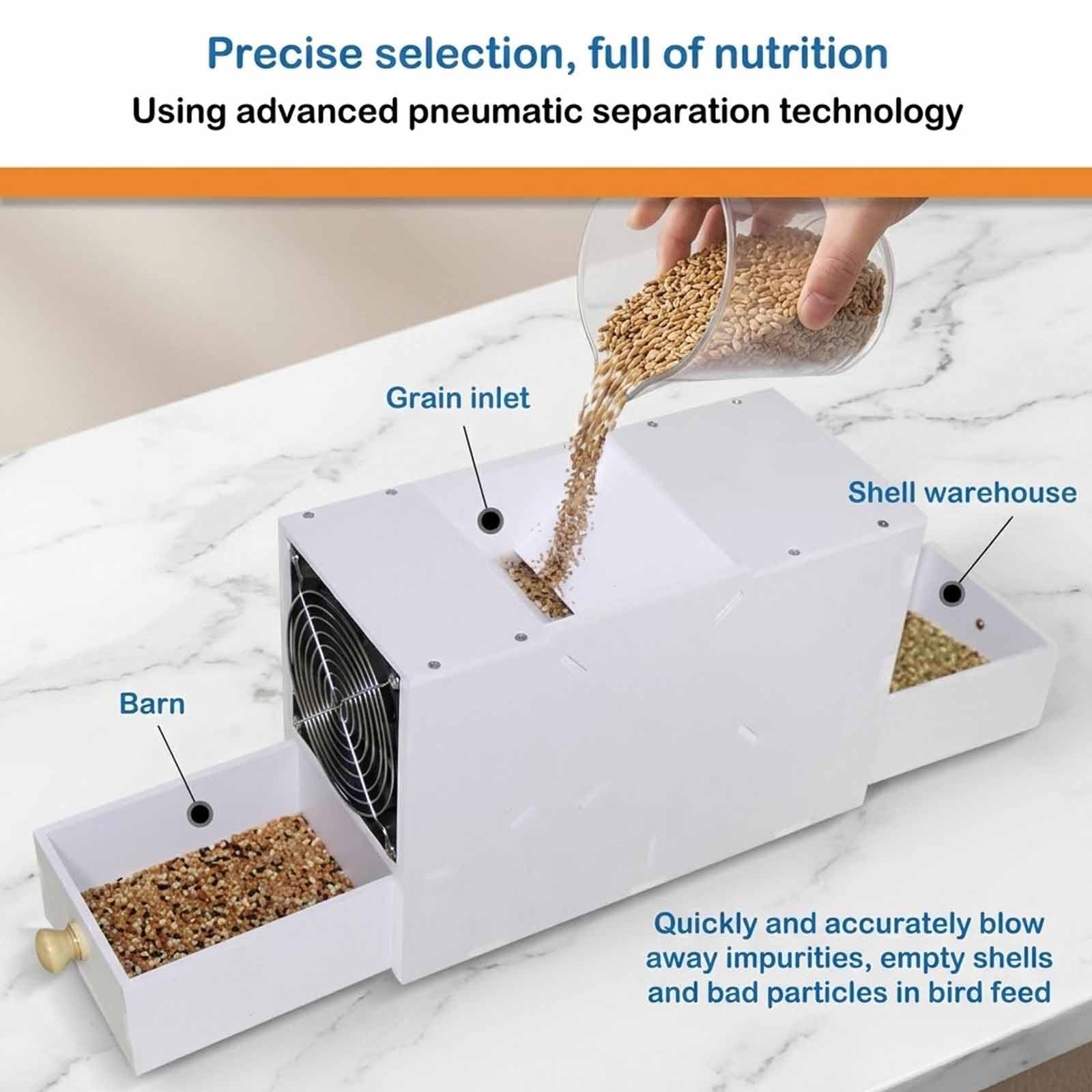 Macchina elettrica per la pulizia del grano, velocità regolabile Winnower per miglio, semi, cereali, splitter a 2 cassetti, soffiatore efficiente per mangime per uccelli, funzionamento facile, design