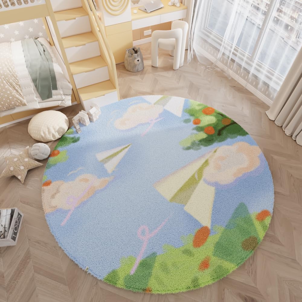 Tappeto Rotondo Aereo Di Carta Antiscivolo Lavabile Per Tappeto Camera Da Letto E Tappeto Salotto Moderno Per Scendiletto Camera Da Letto,Cucina, Decorazione Della Casadiametro 160Cm