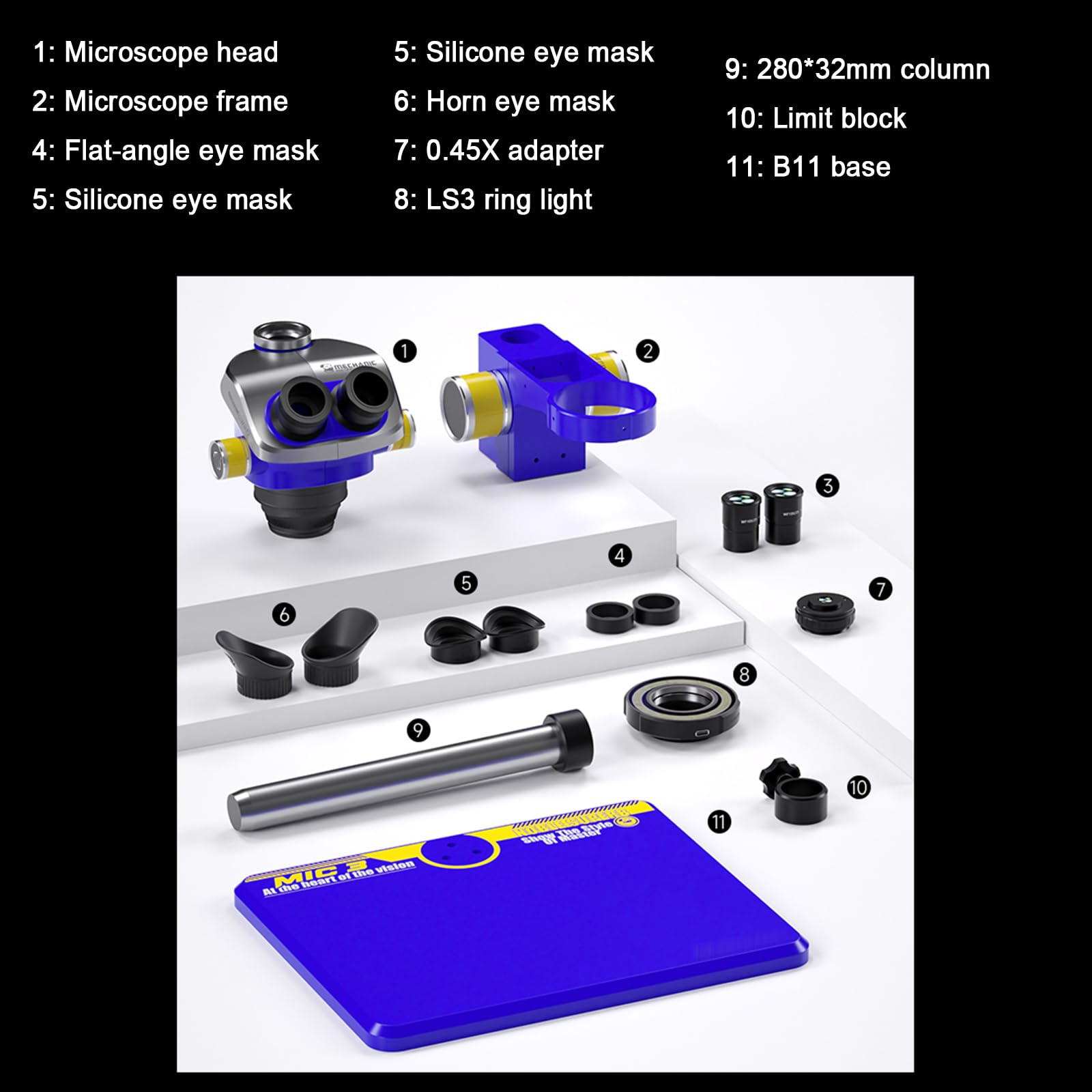Microscopio estéreo trinocular, microscopio biológico portátil con zoom continuo, adaptador 0.45X, ocular WF10X, ideal para estudiantes y principiantes