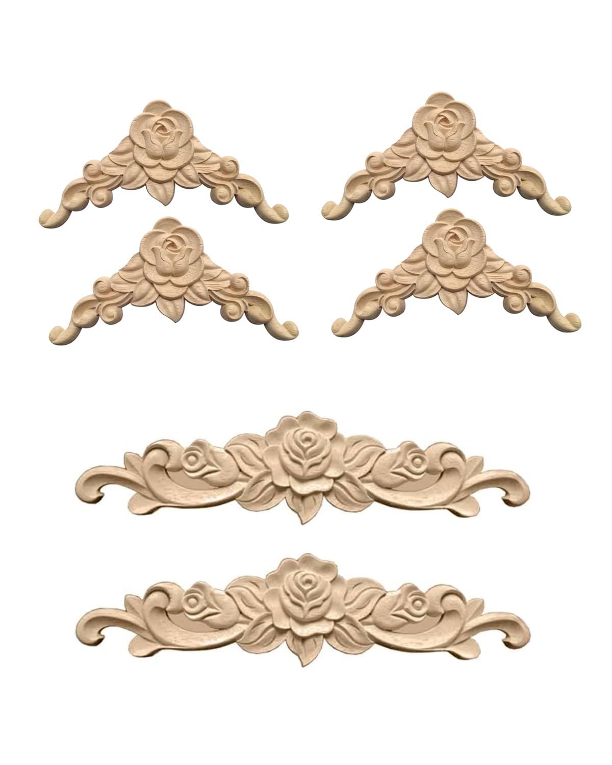 TPZORJX 6 Piezas Adornos de Madera para Muebles Vintage - para Muebles Adornos Madera Esquina Tallado en Madera Escultura Tallado en Madera Apliques Adorno Muebles de Madera Decoración de Pared Madera