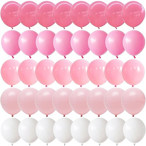 Pink and White Balloons, Pack of 60PCS Dusty Light Pastel Pink White Bow Balloon, Baby Pink Latex Balloon for Girls Women Kitty Birthday Wedding Bridal Baby Shower Cat Theme Party Decorations Supplies