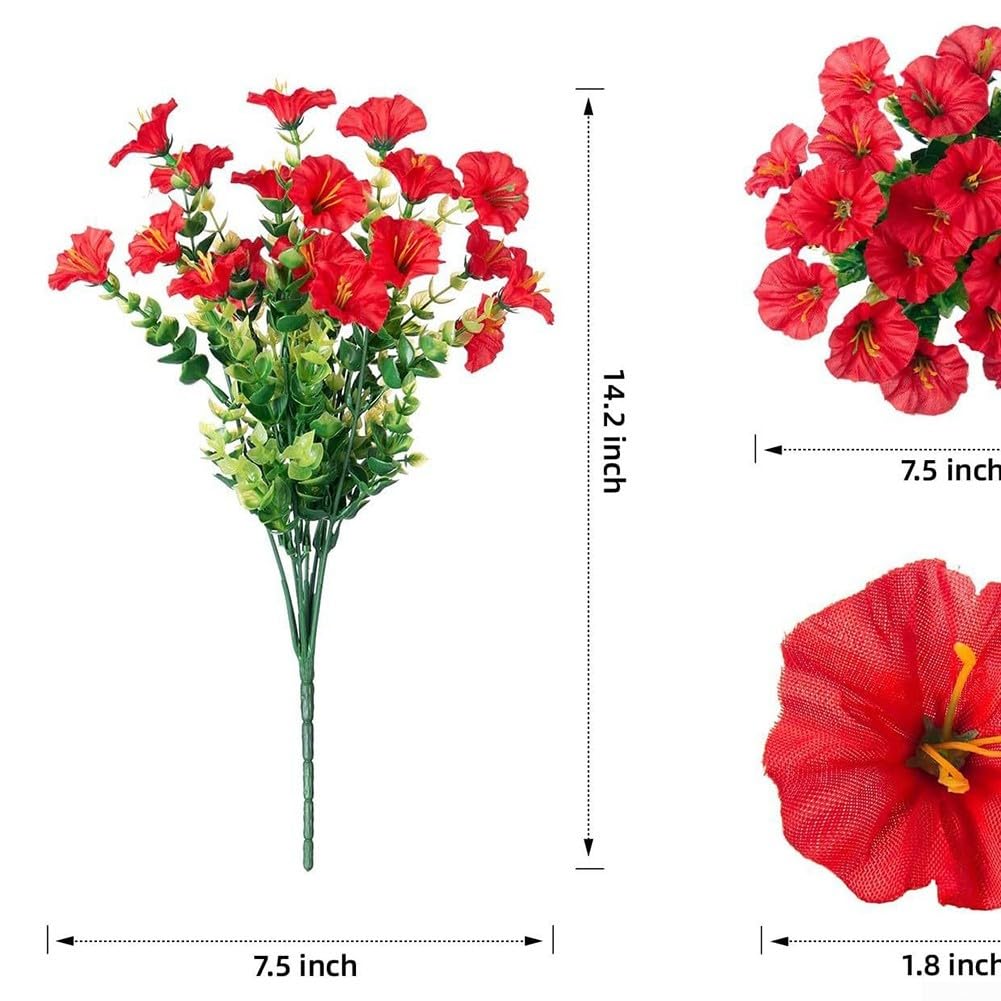 Juego de 10 flores artificiales de seda, eucalipto (10 rosas rojas y rojas)