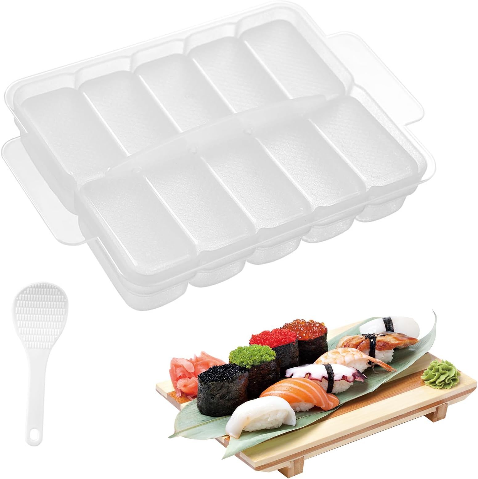 10 in 1 Mini Japanese Onigiri Sushi Mold, Nigiri Bento Rice Ball Mold Rectangular Sushi Maker…