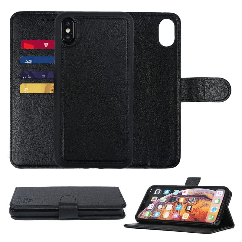 Gorilla Tech2-in-1 Detachable Wallet Case iPhone Flip Cover Black - Premium Leather 2 in 1 Folio Book Magnetic for the Original Apple iPhones - Magnetic Cover (iPhone 12 Mini)