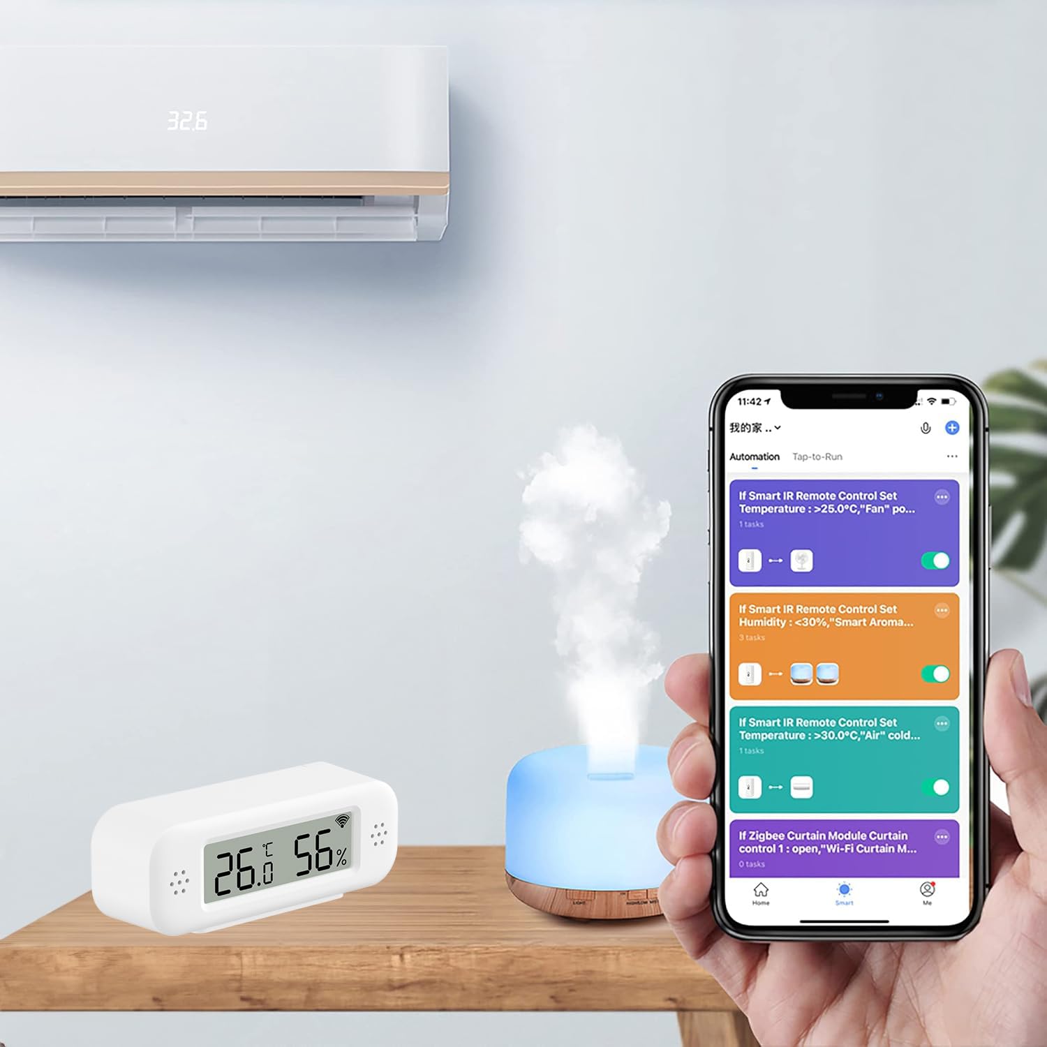 Sensor de termómetro e higrómetro Wifi, sensor de temperatura y humedad con alarma de notificación de aplicación remota, compatible con Alexa (2 pieza)