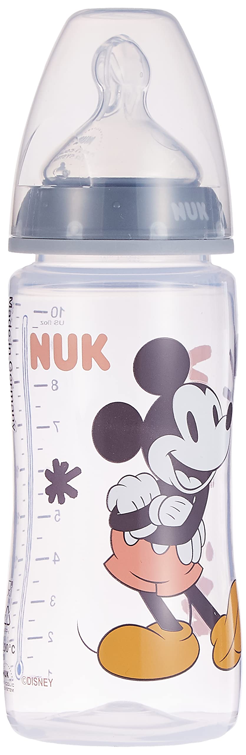 NUK First Choice+ Baby Bottle, Disney Mickey Mouse, Grey, 300ml
