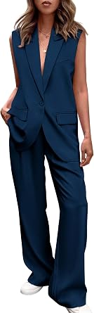 PRETTYGARDEN Womens 2 Piece Outfits Sleeveless Suit Vest and Wide Leg Pants Business Casual Blazer Sets