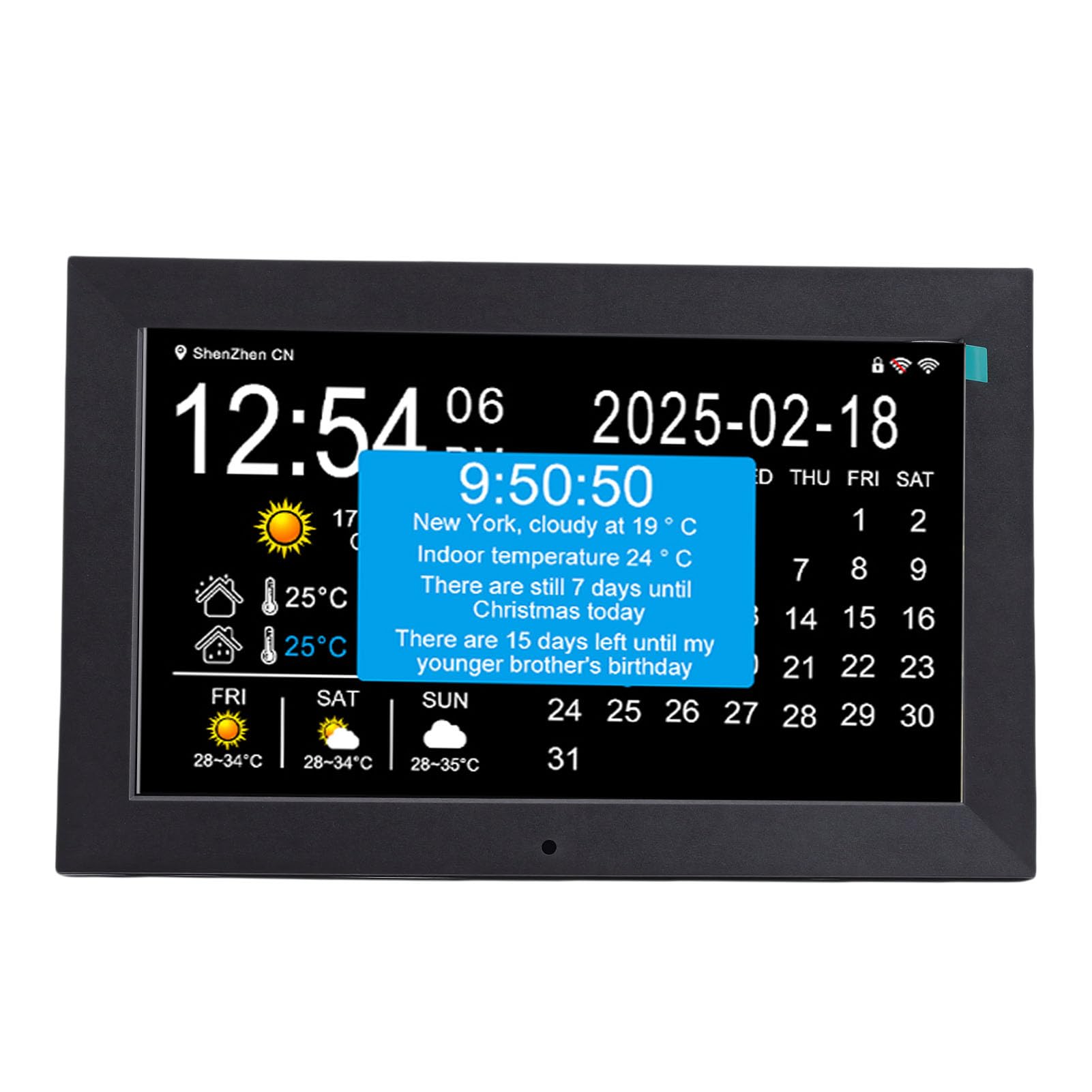 Reloj Digital Inteligente WiFi de 10 Pulgadas, Pantalla Grande con Clima en Tiempo Real, Temperatura Interior y Exterior, Humedad, Recordatorio de Medicamentos, Lectura (Enchufe Europeo)