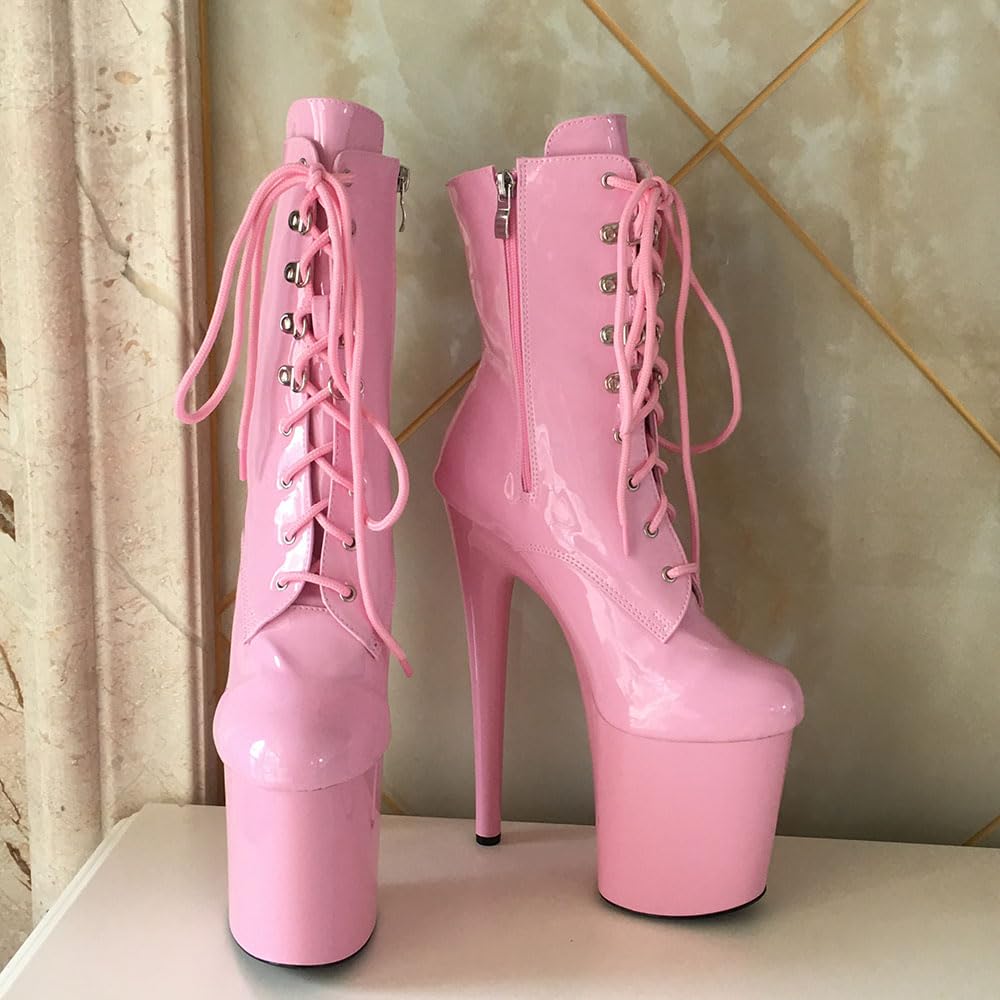 denova's Damen-Stiefelette mit sehr hohem Absatz, Schnürung, große Größe, Plateau, Pole Dance, Stiefelette mit Reißverschluss