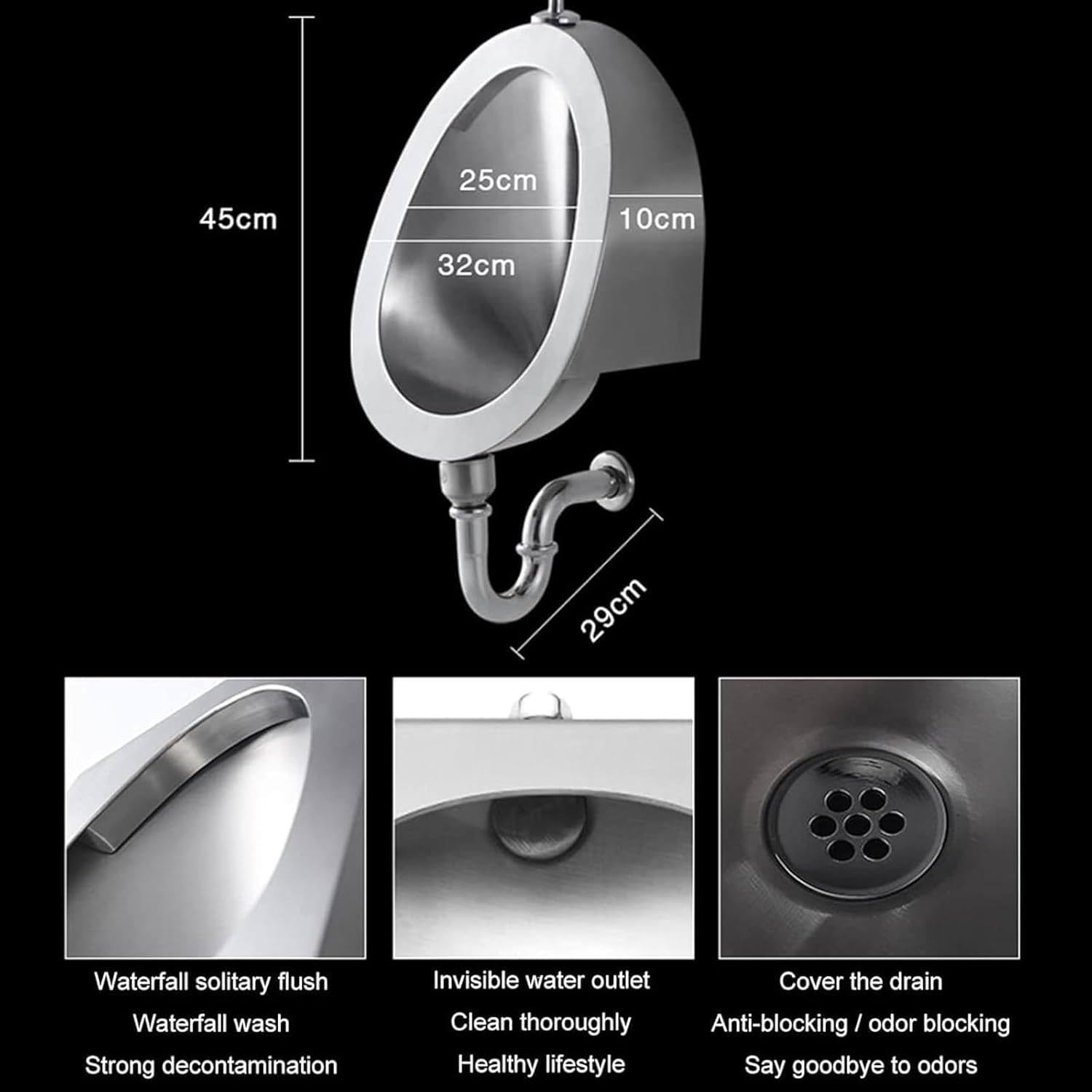 iumLeap Men's Flushing Urinal,Wall-Mounted Stainless Steel Toilet,Commercial Adult Urinal Bathroom Toilet,Vertical Urinal with Sensor Flush Valve,Washout Urinal,WallDrainage (Walldrainage)
