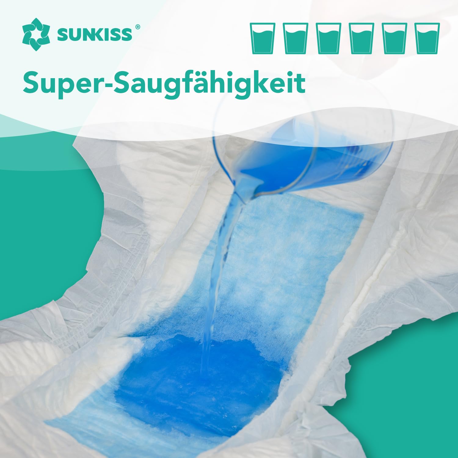 SUNKISS TrustPlus Inkontinenz Windeln für Erwachsene, Saugfähige Einweg-Unterwäsche für Männer und Frauen mit Tabs, Unisex, Größe XS, 60 Stück