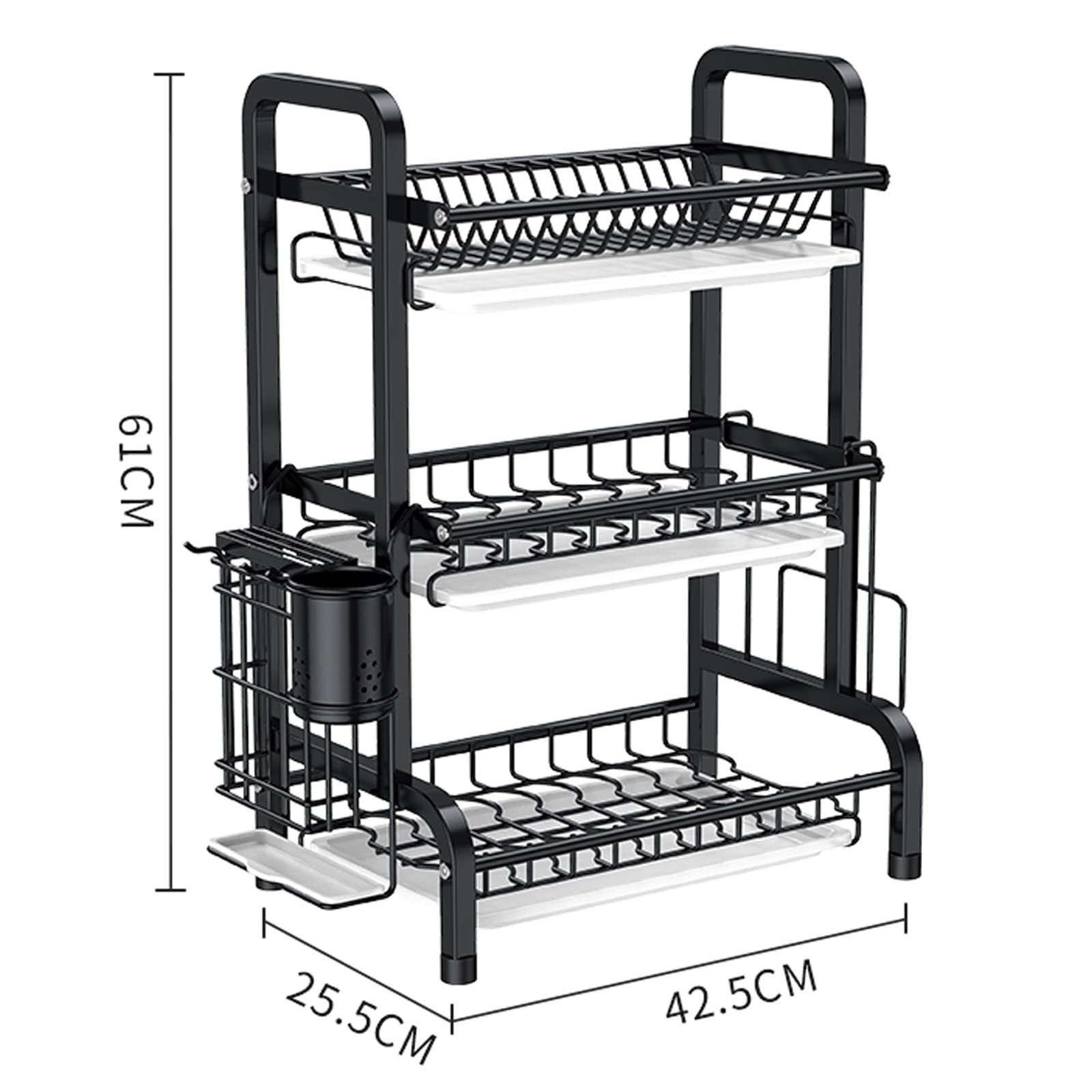 Escurridor de Platos, Rejilla para secar Platos de Acero Inoxidable 304 con Bandeja de Drenaje, Soporte para Utensilios, Soporte para Tabla de Cortar, escurridor de pla,3 Layers 42.5x61cm
