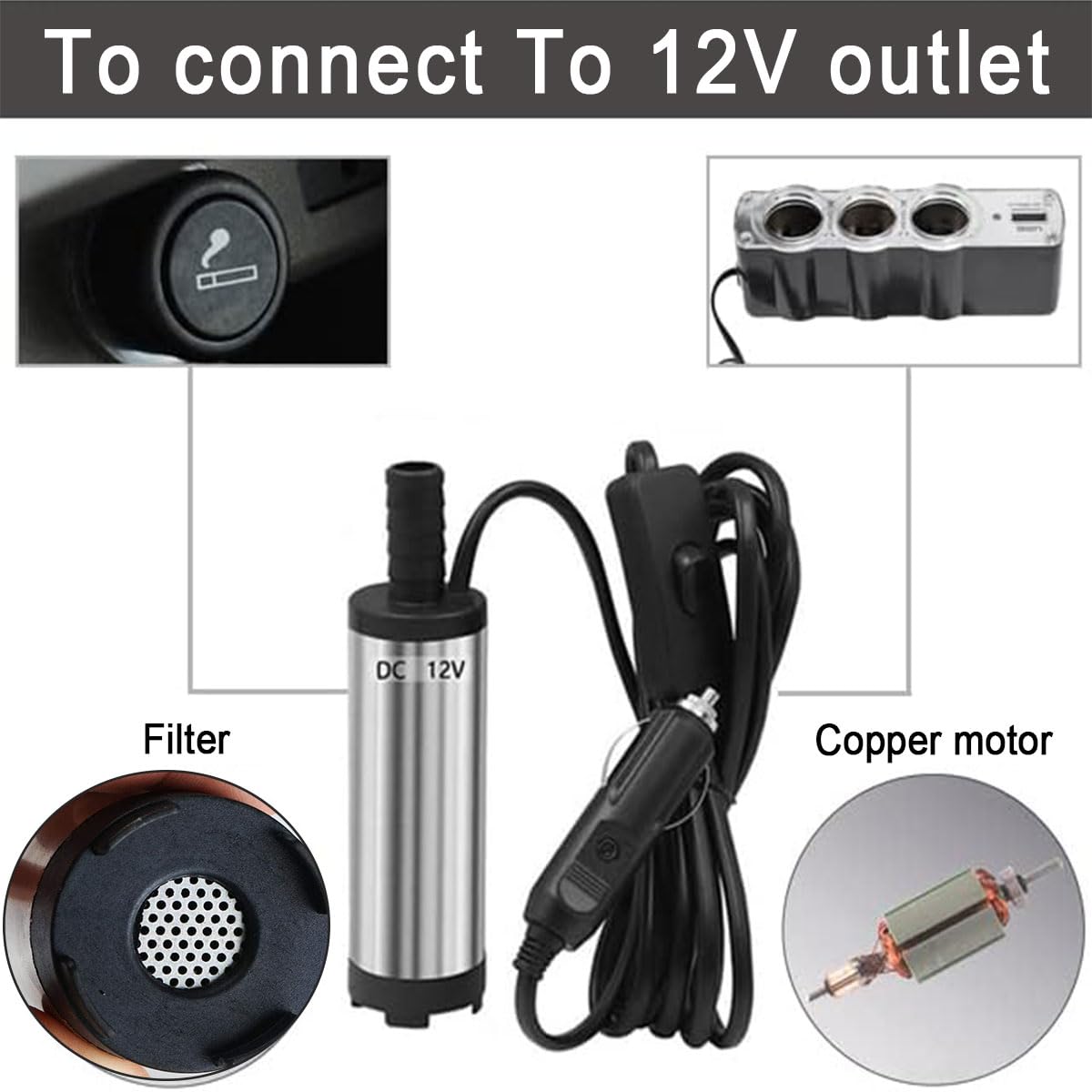 12v wasserpumpe, tauchpumpe 12v,Mini-Pumpe Wasserpumpe mit Filter Mesh und 3 Meter Schlauch für Fahrzeug Camper, LKW, Wohnwagen Wohnmobil, Marine Boot (plug-3M)