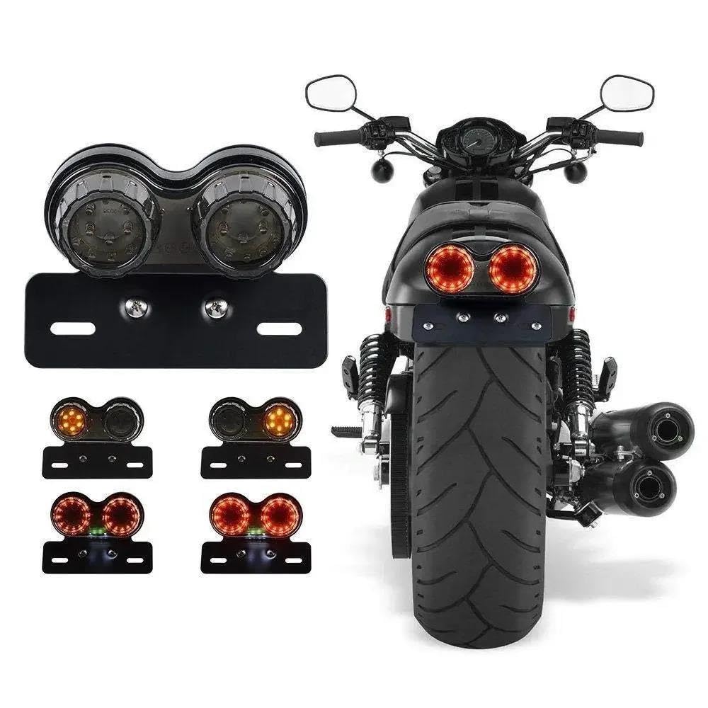 Luz Trasera De Freno Universal Para Motocicleta Lámpara Señal LED Integrada Con Soporte Placa Matrícula 12V(Ahumado)